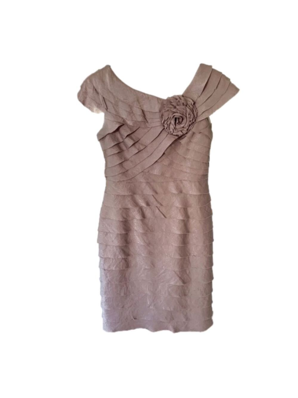 Taupe Brown Cap Sleeve Raw Hem Fitted Tiered Dress